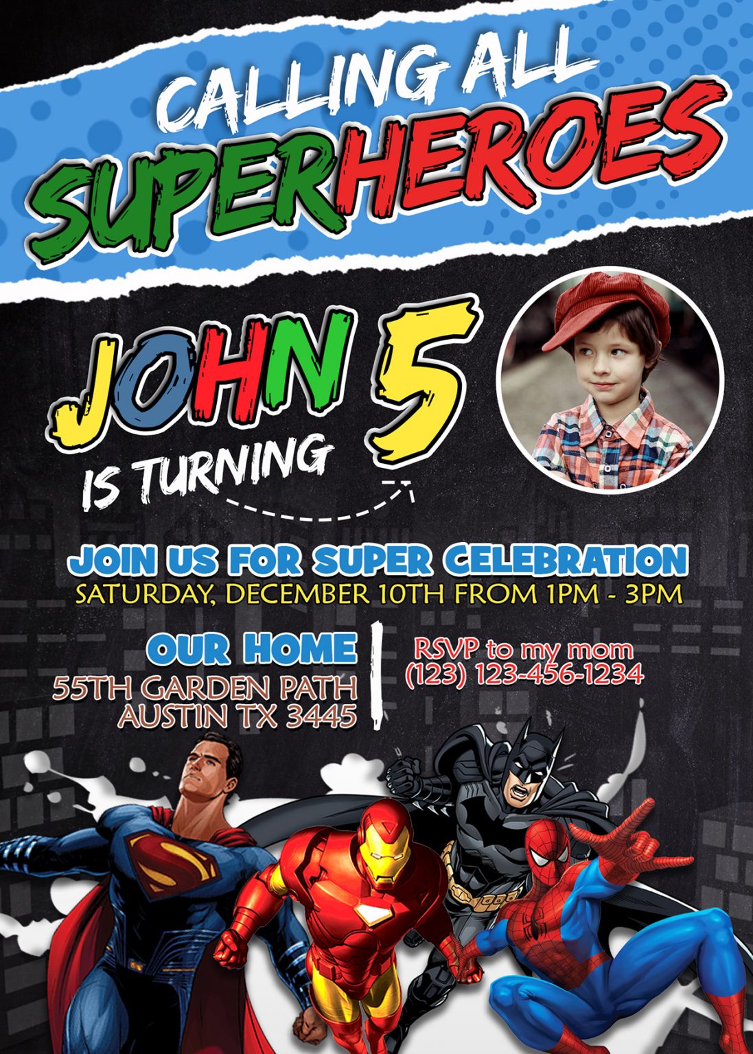 Super heroes Birthday Invitation - Jamakodesigns