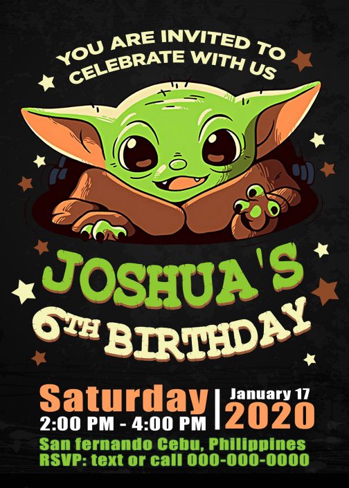 Cute Baby Yoda Birthday Invitation Jamakodesigns