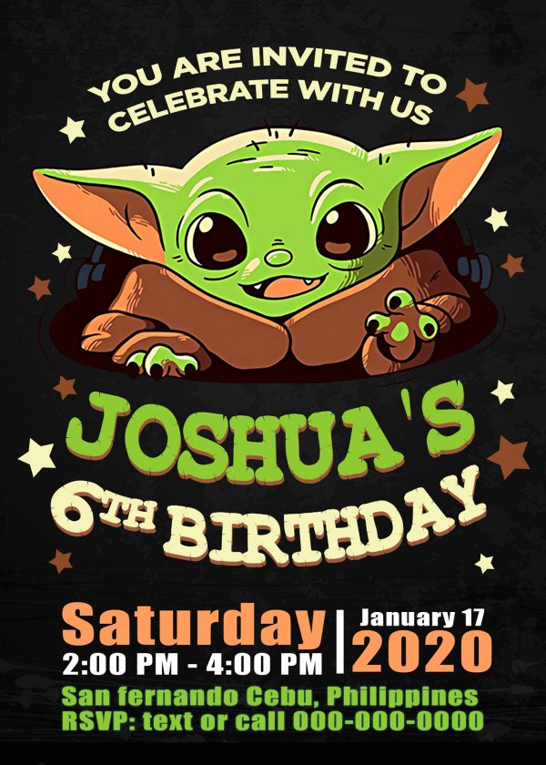 Cute Baby Yoda Birthday Invitation - Jamakodesigns