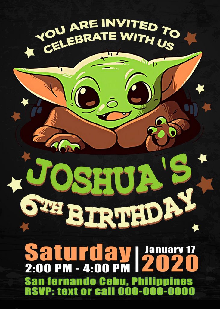 Cute Baby Yoda Birthday Invitation – Jamakodesigns