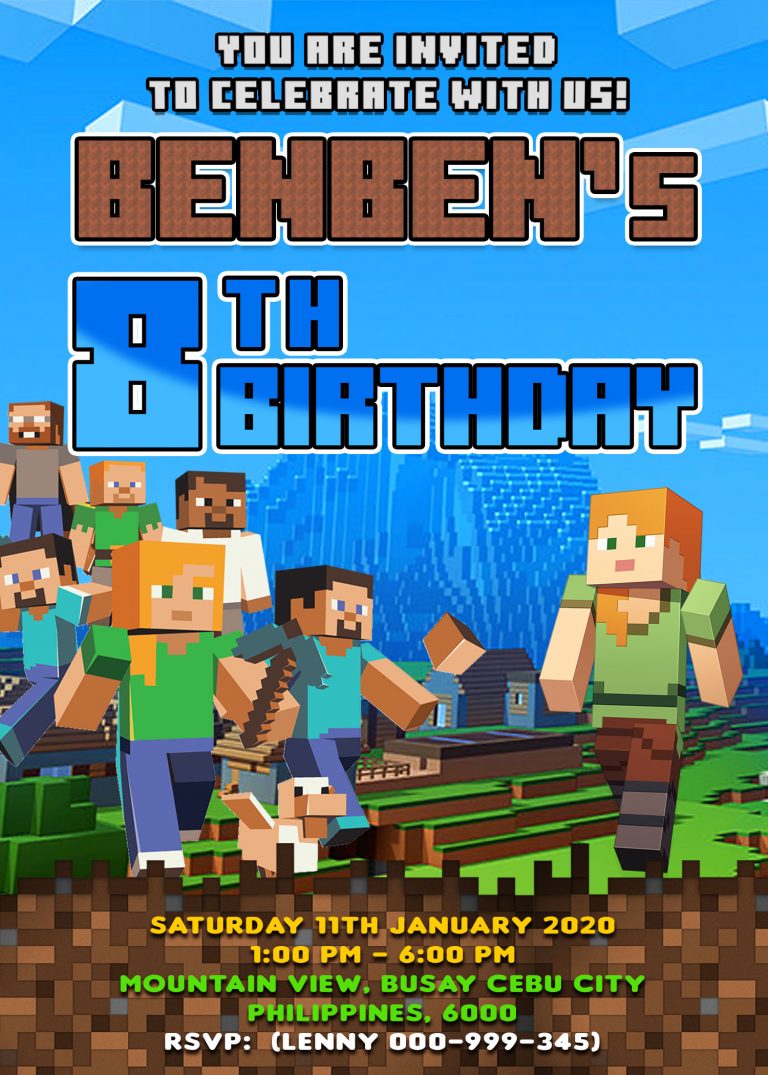 minecraft birthday invitation card minecraft for kids