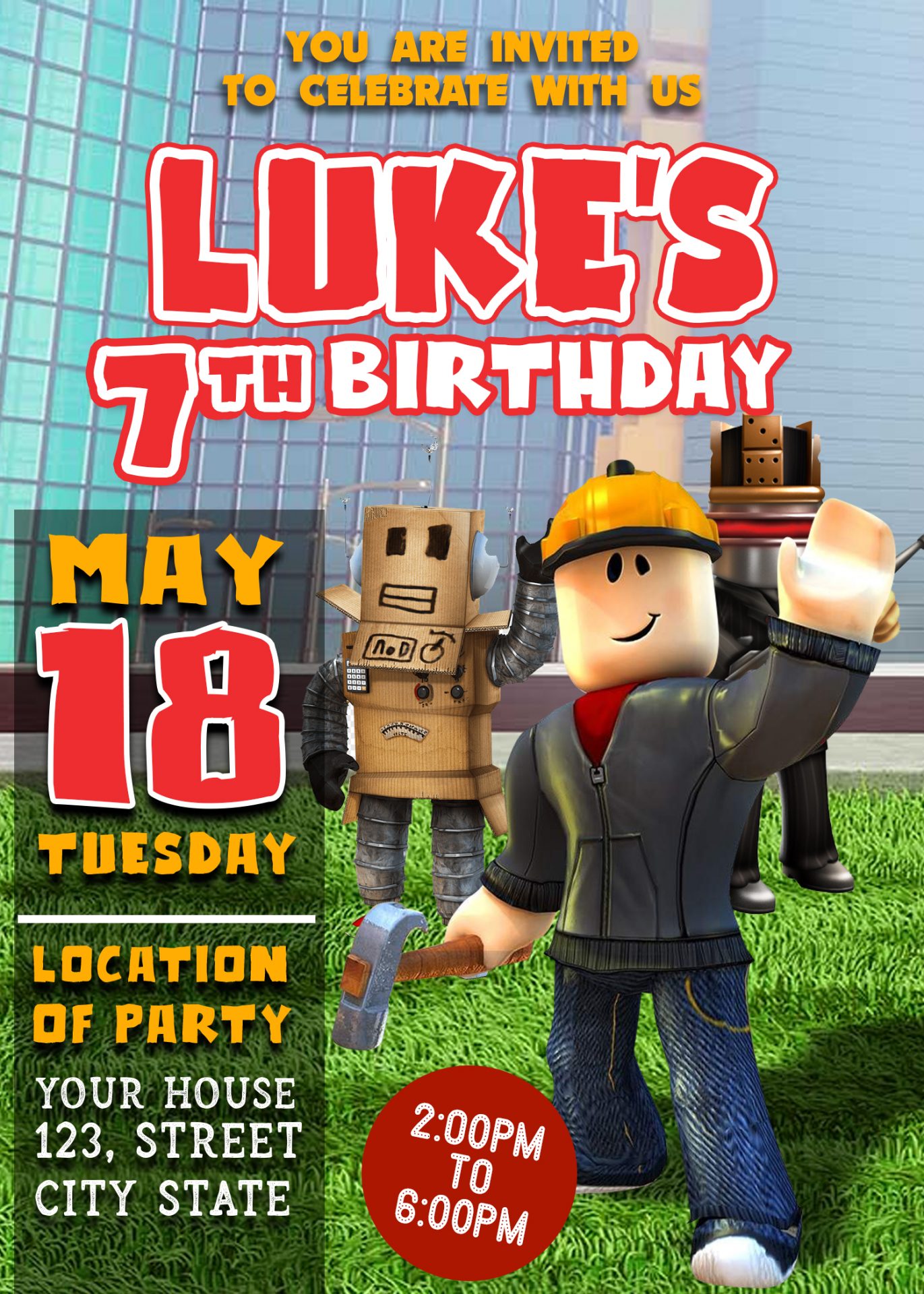 Roblox Online Game Birthday Invitation Jamakodesigns - house party roblox game