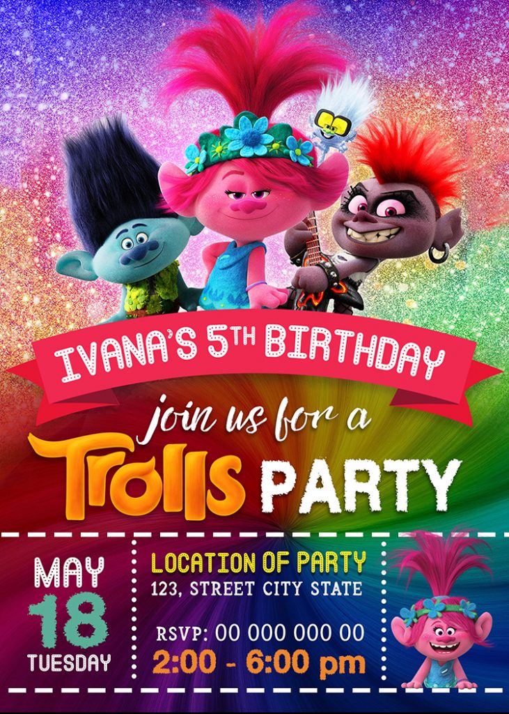 Trolls Invitation Layout