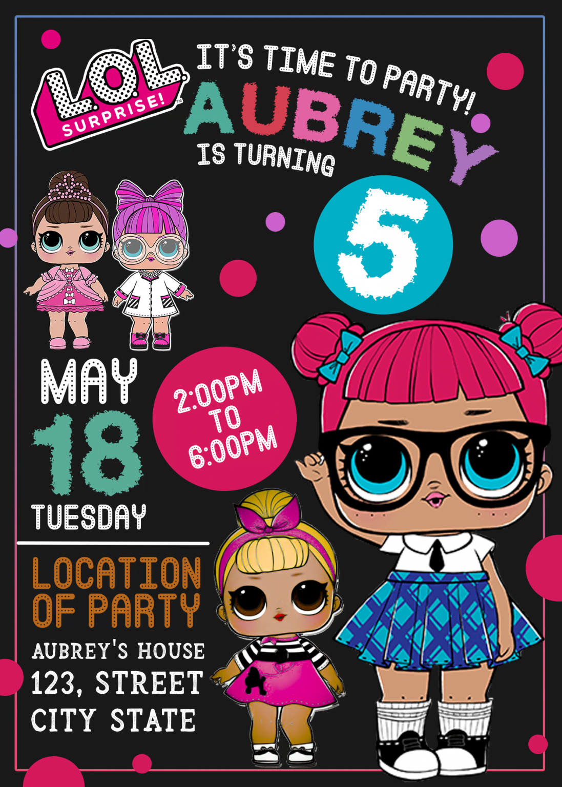 LOL Surprise Dolls Birthday Invitation - Jamakodesigns