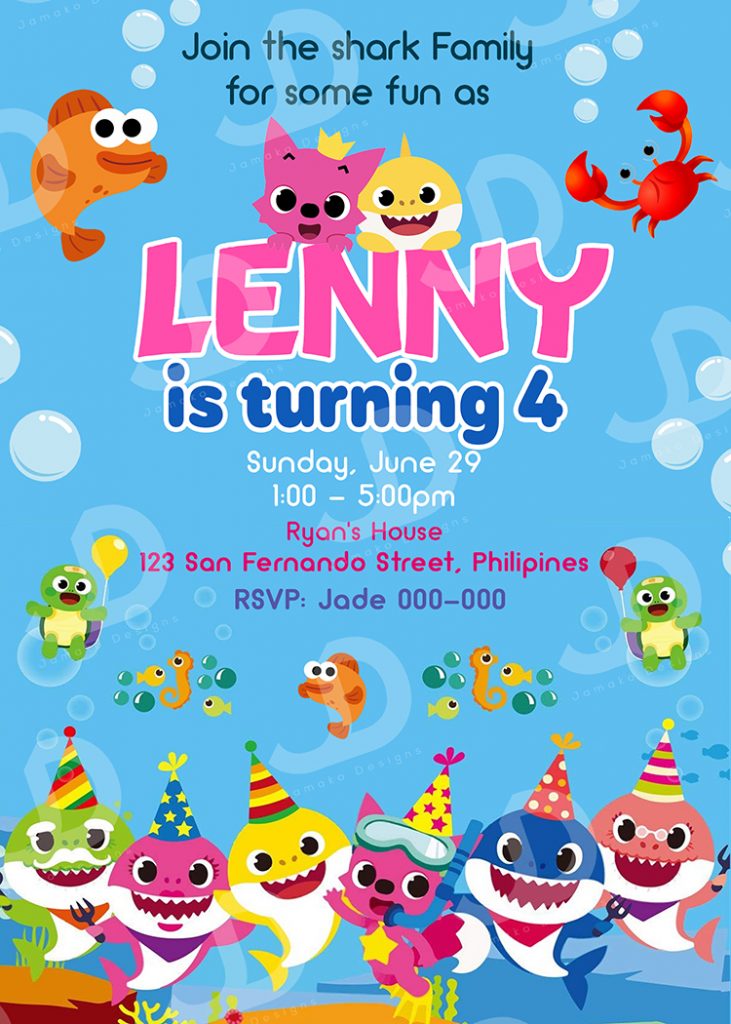 Pinkfong Baby Shark Birthday Invitation - Jamakodesigns