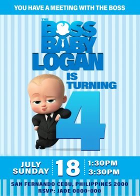 Boss Baby Birthday Invitation Card, 4 x 6 or 5 x 7 - Jamakodesigns