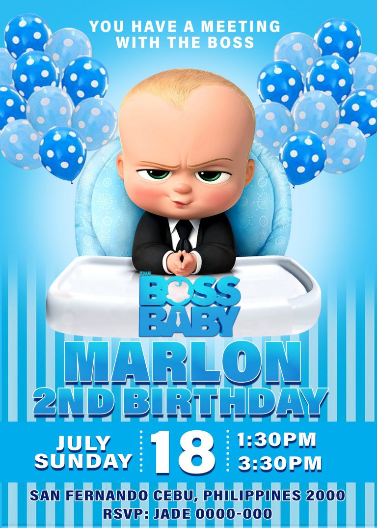 Boss Baby Birthday Invitation Card, 4 x 6 or 5 x 7 - Jamakodesigns