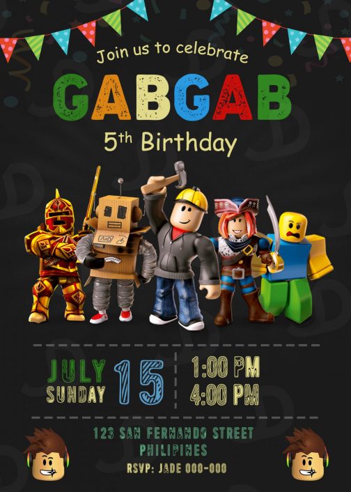 Roblox Game Birthday Party Invitation Printable 5 X 7 Or 4 X 6 ...