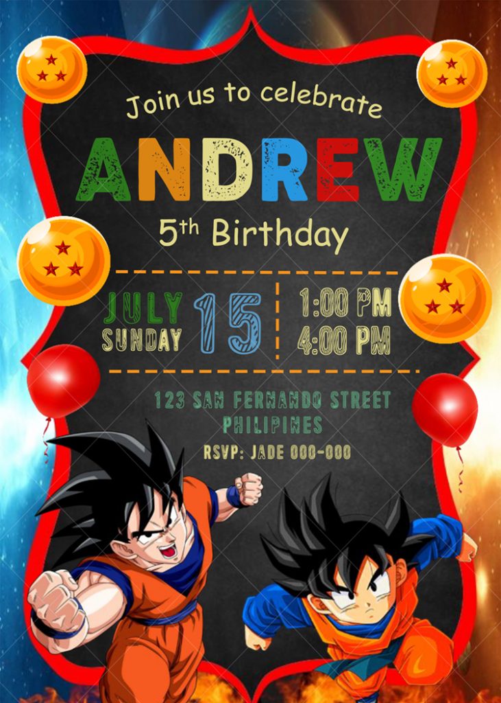 Dragon Ball Z Digital Birthday Invitation printable - Jamakodesigns