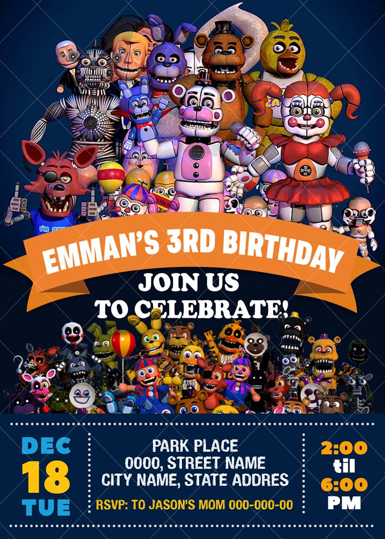 Five Nights at Freddy's Birthday invitation template - Jamakodesigns