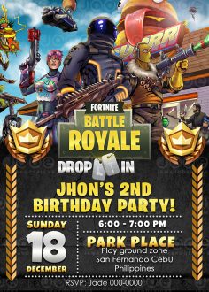 Fortnite Battle Royale Digital Birthday Invitation template ...