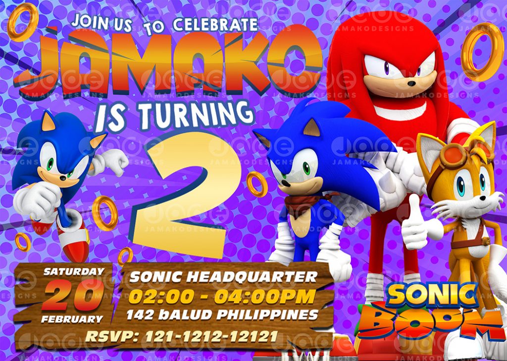 Sonic Boom Birthday Invitation 4 x 6 or 5 x 7 - Jamakodesigns