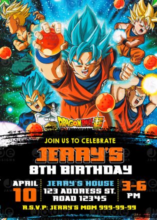 Dragon Ball Z Invitation, Dragon Ball Z Birthday Party Printable 4 x 6 ...