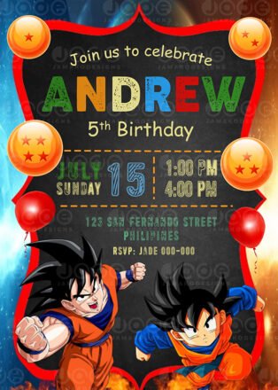 Dragon Ball Z Invitation, Dragon Ball Z Birthday Party Printable 4 X 6 