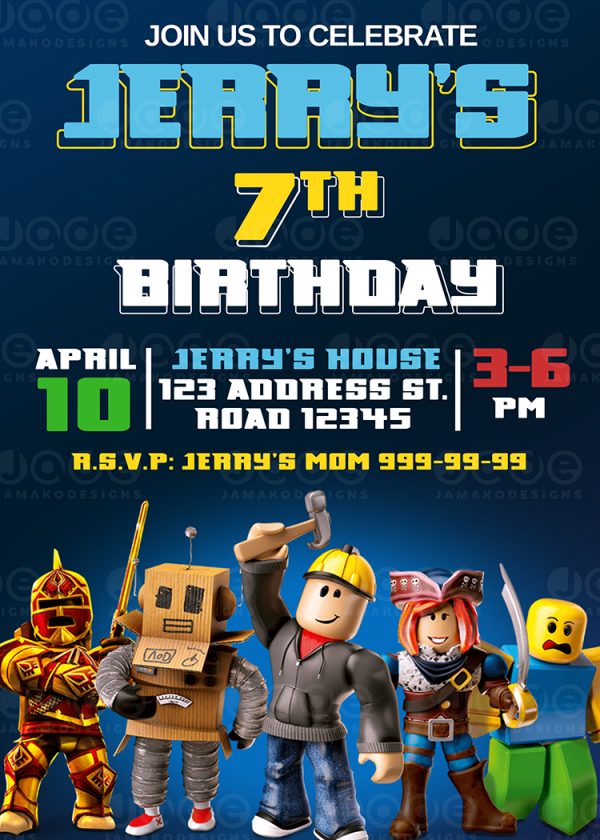 ROBLOX Birthday Party Invitation 4 x 6 or 5 x 7 FREE BACKSIDE ...