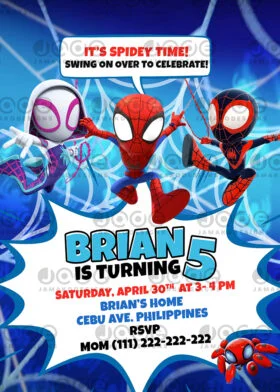 Digital Spidey & his Amazing Friends Birthday Invitation template 