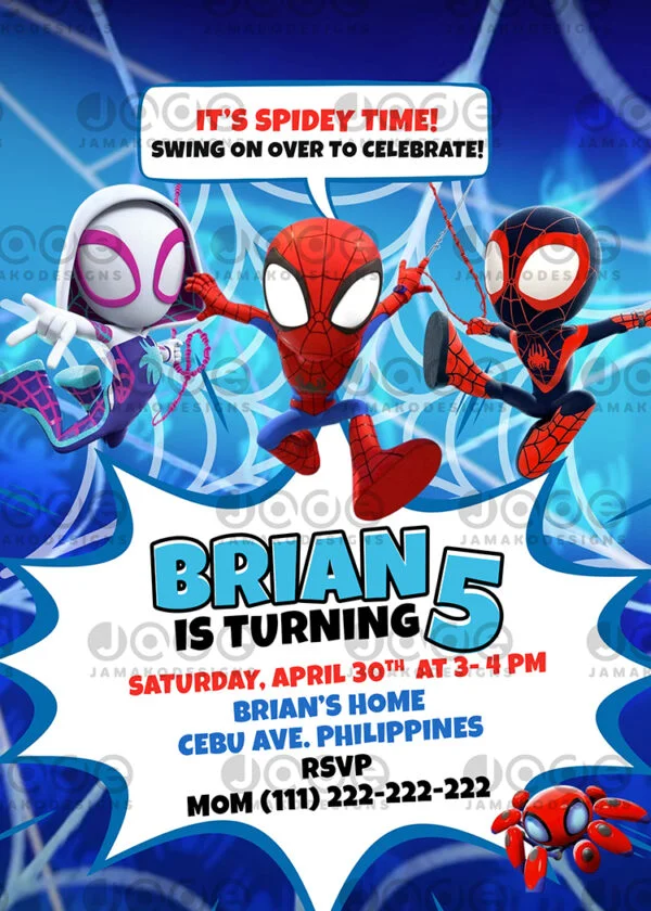 Spidey & his Amazing Friends Birthday Party Invitation - Jamakodesigns