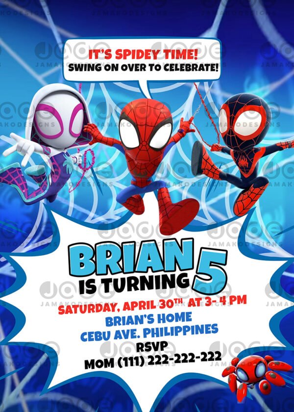 Spidey & his Amazing Friends Birthday Party Invitation Jamakodesigns