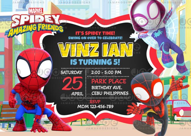 Spidey & his Amazing Friends Birthday Party Invitation