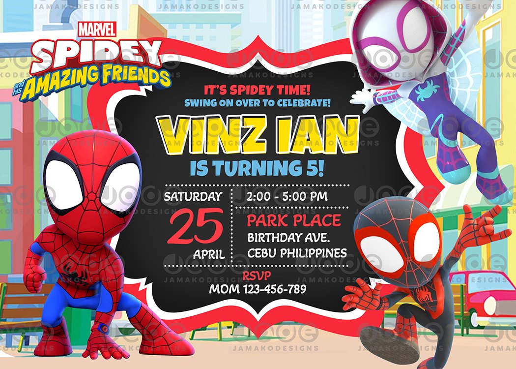 6 FREE Spidey and his amazing friends Invitations Templates for Birthdays