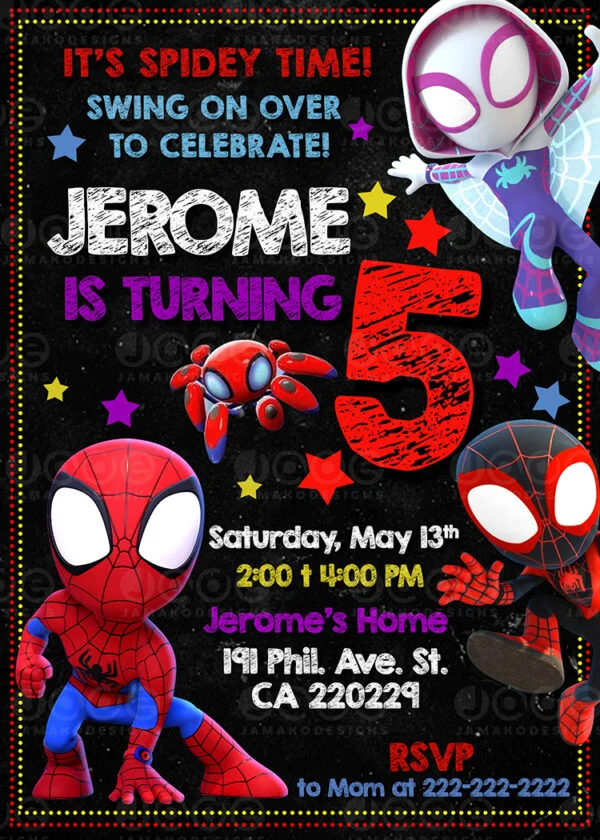 6 FREE Spidey and his amazing friends Invitations Templates for Birthdays