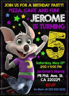 Chuck E Cheese Birthday Invitation Personalized And Printable Template ...