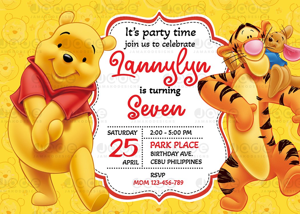 Winnie the pooh Birthday Invitation printable template Jamakodesigns