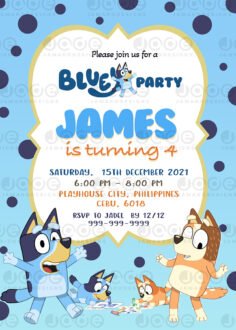 Bluey Custom Birthday Invitations template 4 x 6 or 5 x 7 Free Backside