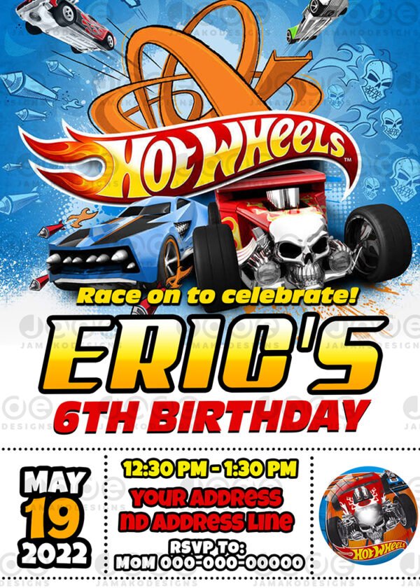 Digital Hot Wheels Birthday Invitation Printable Jamakodesigns