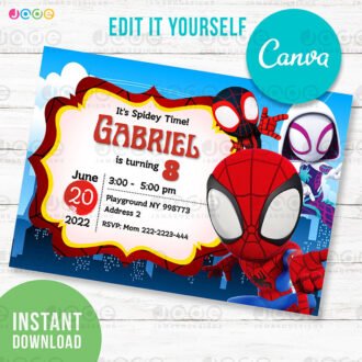 Spidey and amazing friends Birthday Invitation Template using canva ...