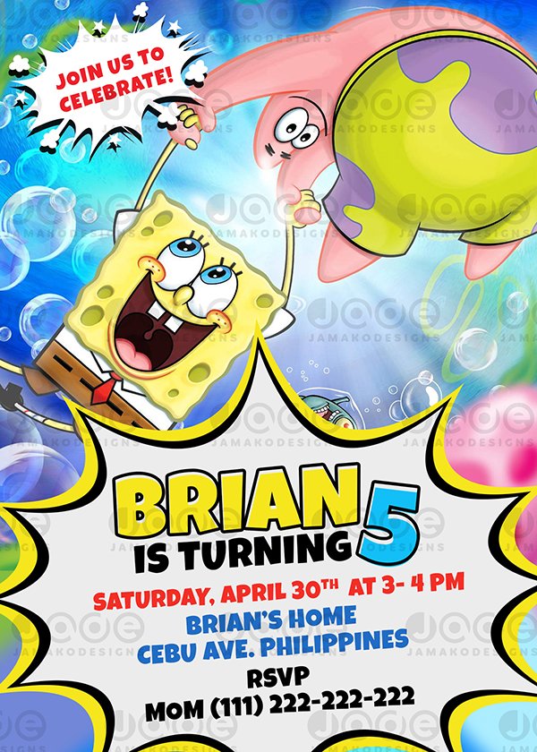 SpongeBob Birthday invitation template Jamakodesigns