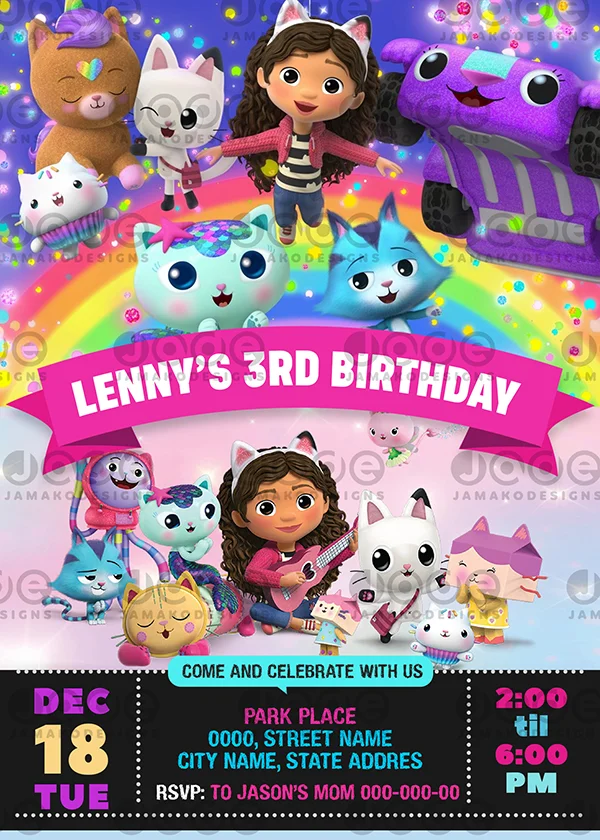 Gabby's Dollhouse Invitation Party Templates 4 X 6 or 5 X 7 FREE