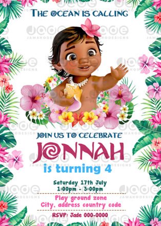 Moana Birthday Party Invitation Template 4 X 6 or 5 X 7 FREE BACKSIDE ...