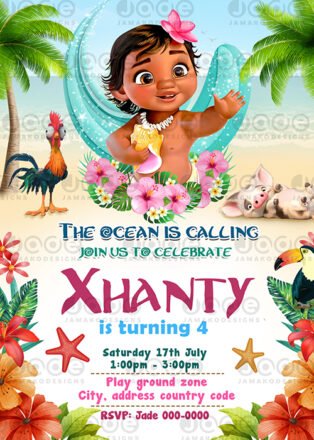 Digital BABY MOANA BIRTHDAY PARTY INVITATION 4 X 6 or 5 X 7 FREE ...