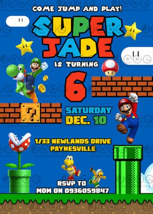 Digital Super Mario Personalized Invitation 4 x 6 or 5 x 7 plus FREE ...