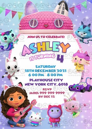 Gabby's Dollhouse Birthday Invitation design 4 x 6 or 5 x 7 FREE ...