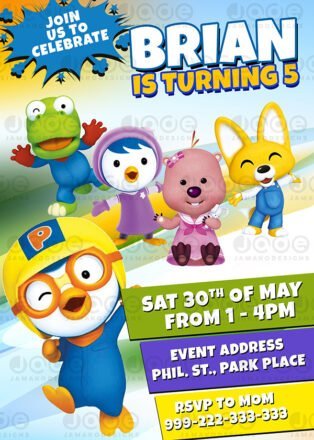 Digital Pororo Birthday invitation template 4 x 6 or 5 x 7 FREE ...